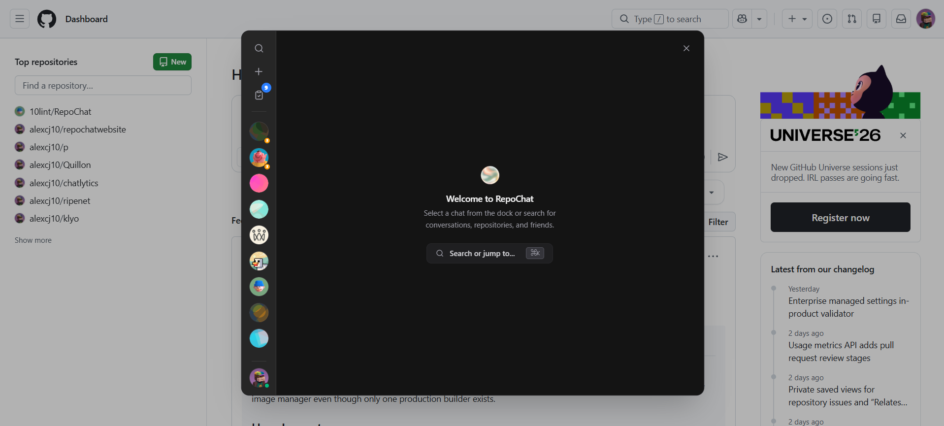 RepoChat Welcome Screen